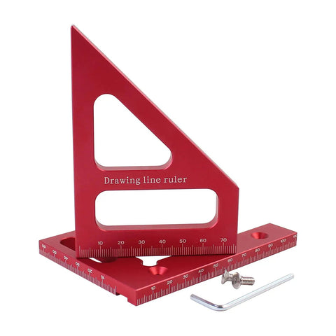 3D Multi Angle Measuring Ruler For Woodworking And Carpentry, 45 And 90 Degree Aluminum Alloy Square Protractor, red drawing line ruler