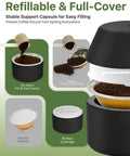 Reusable VertuoLine Capsule Kit for Nespresso Pods With 100 Aluminum Foil Seal Lids showing easy fill and mess-free use