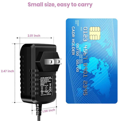 9V DC 1A Power Supply Adapter For Guitar Effects Pedals Center Negative Tip next to card for size comparison