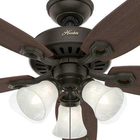 52 Inch Bronze Indoor Ceiling Fan With LED Lights And Pull Chain, 5 Blades, Standard Mount, No Remote