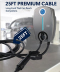 Rugged Outdoor Level 2 EV Charger Up To 40 Amps With NEMA 14 50 Outlet J1772 Compatible Fast Charging Station shown with 25ft cable.