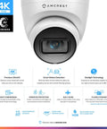UltraHD 4K Outdoor Security Turret Cam PoE With 3840x2160 Clarity 98ft Night Vision IP67 Weatherproof front view