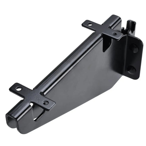 Side view of 4 Pack E Track Fixed Shelf Brackets For Trailer Truck Warehouse And Garage Heavy Duty Rust Resistant Black Finish Fits E Track Or X Track Rails Adjustable Width To Match Your Rail System Durable 9.4 By 4.2 By 2.5 Inch Size