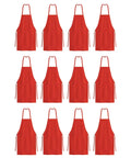 Bulk Pack Bib Aprons For Restaurant Pros, 12 Pack, Long Oversized Unisex Kitchen Aprons, Professional Quality 20 By 20 Inches, Durable Spun Polyester, Red, Ideal For Chefs And Cooks, Adjustable Ties.