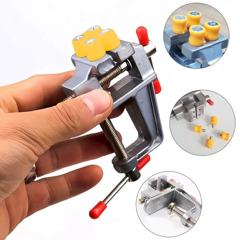 Rock Solid Mini Bench Vise Slick Portable Aluminum Table Clamp With Adjustable Jaw Pins for Jewelry and Hobby Crafting