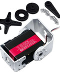 Heavy Duty 160Kg Servo Motor 24V High Torque Steel Gear Digital Steering with Mount Brackets, gears, and discs.