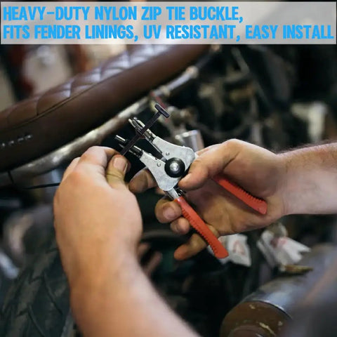 Hands using pliers with Heavy Duty Nylon Zip Tie Buckles For Cars And Engine Bay Reusable Universal Locking Ties UV Resistant