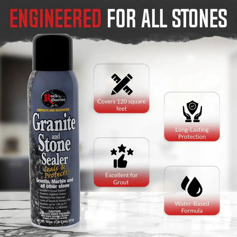 Stone Care Kit For Granite And Quartz 3 Piece Maintenance Set With Cleaner Sealer And Polish bottle shown with features
