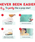 Fast 3 Minute Oil Free Hot Air Popcorn Maker 16 Cup Capacity Electric Popper Machine features measuring cup for kernels.