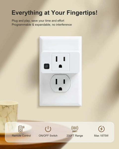 Remote Control Outlet Kit With 200-Ft Long-Range Wireless Light Switch in wall socket