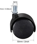 2 Inch Nylon Swivel Caster Wheel with M10 Threaded Stem 15mm Thread Length Twin Wheel Design