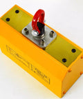 Heavy Duty Permanent Lift Magnet For Steel Plates And Rounds 4400 Lb Capacity Automatic Plunger Design, yellow metal body view.