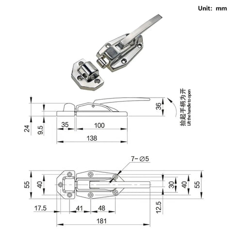 Heavy Duty Freezer Door Handle And Lock Assembly Top Shelf Stainless Steel Cold Storage Entry Hardware Built Like A Tank No Sweat Guarantee For Warehouse Gates 181 By 55 Mm specifications diagram.