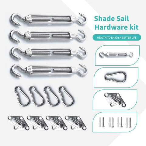 304 Stainless Steel Shade Sail Hardware Kit for Outdoor Use, Anti Rust Fixing Hardware Set for Square and Triangle Shade Sails, 12 Piece Kit Plus 16 Screws, Heavy Duty Fasteners for Weatherproof Canopies