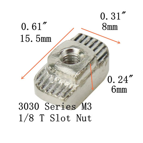 Image showing dimensions of 100 Pieces M3 T Slot Nuts Hammer Head Fasteners For 3030 Aluminum Profiles, 15.5x8x6mm, carbon steel