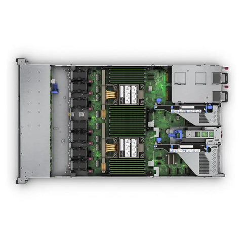 Dual Intel Xeon Processing In A Compact 1U Rack Server Loaded With One Terabyte DDR5 RAM And A Massive Sixty One Terabyte SATA SSD Build Designed For Top Shelf Virtualization And Seamless Hybrid Business Ops, internal layout view.