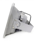 Hella Bright 300W LED Floodlights 10 Pack 3 Year Warranty side view of gray floodlight with mounting bracket.