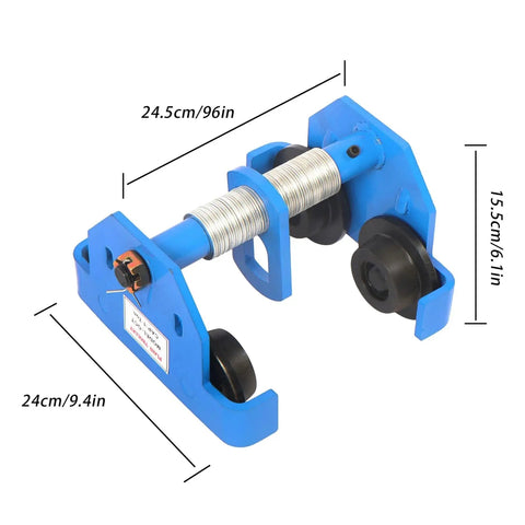 Heavy Duty Workhorse Manual Trolley For I Beam 2200 Lb Capacity With Dual Wheels Adjustable Flange 65 to 190mm Blue Finish