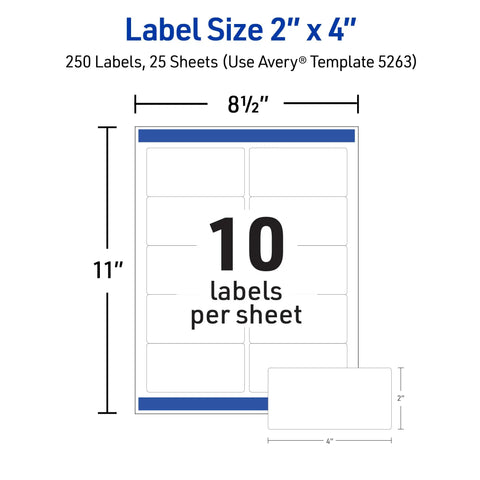 Label sheet layout for Reliable Printable Shipping Labels 2 X 4 Inch White Custom Sticker Sheets 250 Count.