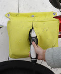 Universal EV Charger Rain Cover With Waterproof Port Shield For Electric Vehicles outdoor use, showing yellow design and water droplets.