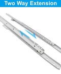 One Pair 14 Inch White Drawer Slides Heavy Duty Cold Rolled Steel Cabinet Tracks With Nylon Rollers showing two-way extension mechanism.