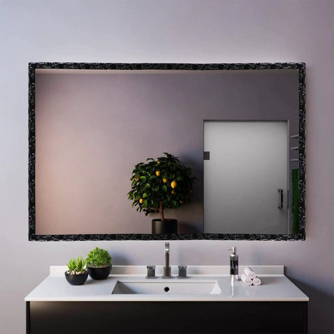 Bathroom mirror with Flexible Wall Trim With Peel And Stick Self Adhesive, Easy Install Crown Molding For Cabinets, Mirrors, Walls, And Home Decor, Non Toxic Odorless Adhesive, Black 16.4 Ft By 1 In.