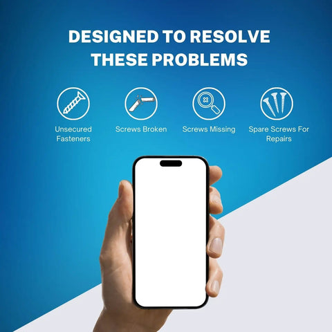 Heavy Duty Complete Screw Kit For iPhone 13 Repair Including Bottom Pentalobe And Battery Security Screws Precise Snap Fit For A2631 A2633 A2634 A2635 A2482 phone in hand showing repair problem solutions