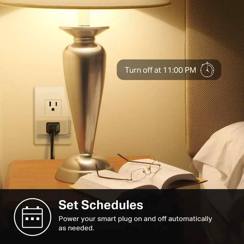 Smart Plug Mini With Energy Monitoring That Works With Alexa And Google Home No Hub Required Easy WiFi Setup beside table lamp