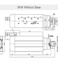 Detailed diagram of Drop In Ready 9KW CNC Air Cooled Spindle Motor With ER32 Collet, measurements included, no base.