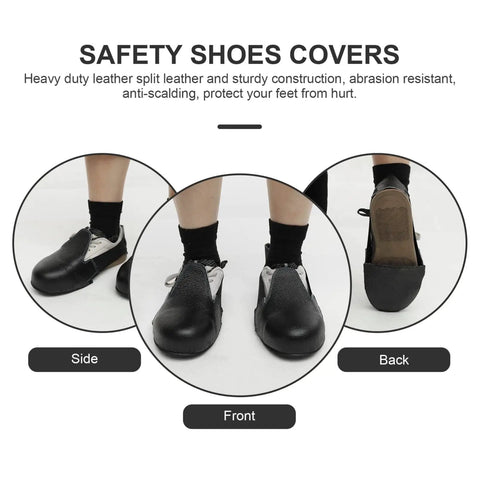 Heavy Duty Leather Steel Toe Overshoes For Work Boots With Adjustable Strap Built Tough Slip Resistant Sole Crush Proof Protection