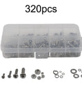 320 Piece Stainless Steel Screws Nuts Bolts All In One Kit 304 Stainless Metric Hex Socket Head Cap Screws With Flat Washers For DIY Ready Home Auto Marine Repair 2mm 2.5mm 3mm 4mm 5mm, plastic storage box
