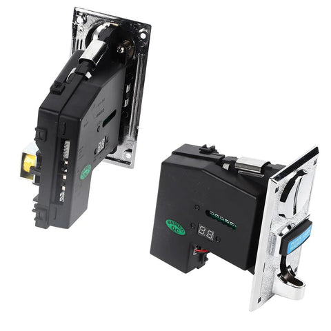 Pro Grade High Accuracy Acceptor With Cpu Control For Vending Machines And Game Mechanisms, black unit with silver panel