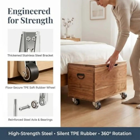 Heavy Duty Vertical Track Roller Wheels 8 Piece Set Anti Sag Sliding Door Bottom Guides With Zero Fuss Installation Built Tough Hardware For Barn Doors Cabinets And Drawers Smooth Operator, displayed on wooden furniture.
