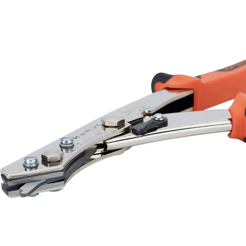 Sheet Metal Nibbler Hand Tool With Adjustable Cutting Head For Automotive Fabrication And Bodywork, orange ergonomic grip
