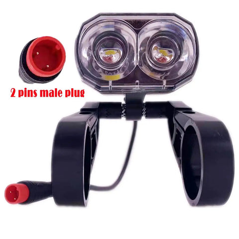 LED Front Headlight For Electric Bike Night Riding Waterproof Front Light Compatible With 24V 36V 48V 60V Batteries And Controllers, 2 Pin Male Female Plug Beefy Bright E-Bike Headlight