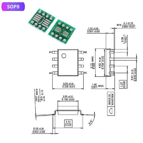 80 Pack PCB Proto Board Kit SMD To DIP Converter Adapter SOP8 diagram and specifications for prototyping and DIY electronics.