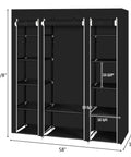 69 Inch Portable Clothes Closet With Industrial Strength Steel Frame And Thick Nonwoven Fabric Cover Quick No Sweat Setup Hella Roomy Multi Shelf Wardrobe Storage Organizer For Shoes And Hanging Apparel Black dimensions and design layout.