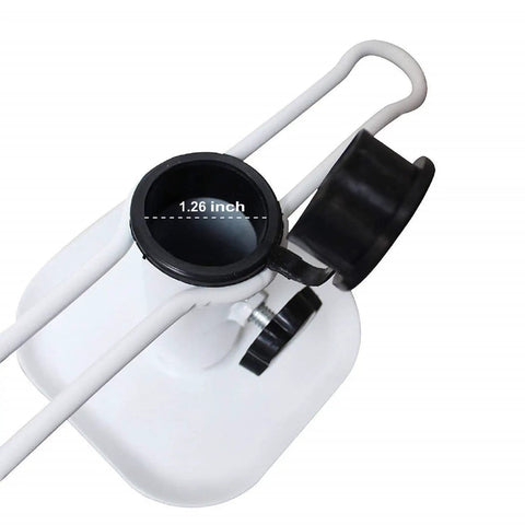 Close-up of Heavy Duty Beach Umbrella Sand Anchor Ground Screw Auger With Carry Bag showing 1.26-inch diameter opening, metal construction in white.