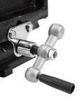 Chiyyak 6 Inch Heavy Duty Cross Slide Drill Press Bench Mount detail of adjustable lever for precision clamping support.