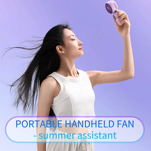 Woman using Mini Portable Fan 3 Pack Pocket Sized Handheld Battery Operated Personal Fans With 3 Speeds USB Rechargeable Eyelash Style