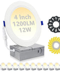 12 Pack Canless LED Recessed 4 Inch Ceiling Lights 1200 Lumens, 12W Equal to 150W, 5000K Daylight Wafer Downlights with accessories