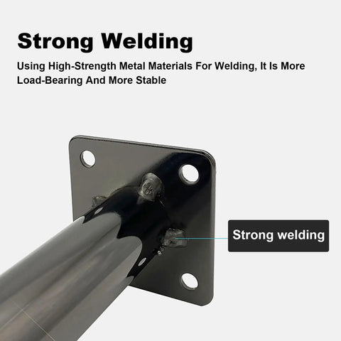 Strong welding detail on adjustable metal furniture leg set of 4 with plastic foot pads, 14 cm tall gris finish for stability.