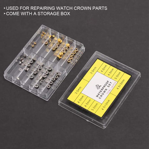 Copper Watch Crown Screws Replacement Parts Kit For Tiny Screws And Back Opener Tools with storage box on display