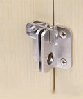 Stainless Steel Spring Latch Lock Bolt Door Gate Cabinet Furniture Hardware mounted on wooden door, showcasing simple installation.