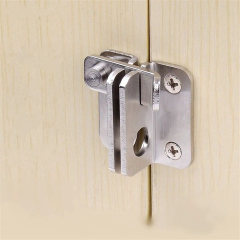 Stainless Steel Spring Latch Lock Bolt Door Gate Cabinet Furniture Hardware mounted on wooden door, showcasing simple installation.