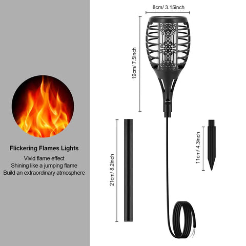 Low Voltage 12V Outdoor Torch Lights Set With Wired LED Flame Torches, IP65 Waterproof Landscape Pathway Lamps dimensions