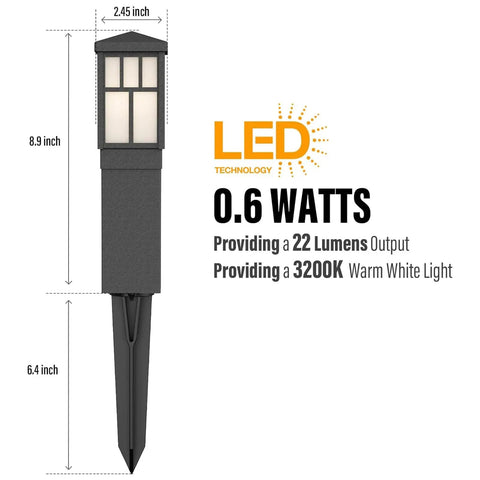 Specifications of Low Voltage Outdoor Path Lights 8 Pack LED Landscape Lights 12V Warm White 3200K For Garden Path Driveway Bollard Style Mission Collection Easy Install Outdoor Lighting