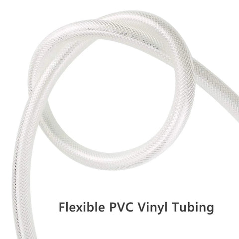 Flexible clear braided PVC vinyl tubing, 3/8 in ID, 50 ft length, heavy-duty reinforced hose.