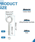 Heavy Duty M5x30mm Shoulder Swing Lifting Eye Bolts With Nuts 20 Pack Carbon Steel dimensions and specifications image.