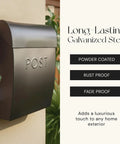 Extra Large Outdoor Wall Mount Mailbox Black Waterproof Parcel Box 15.07 By 12.44 By 5.39 Inches With 8.98 Inch Mounting Spacing